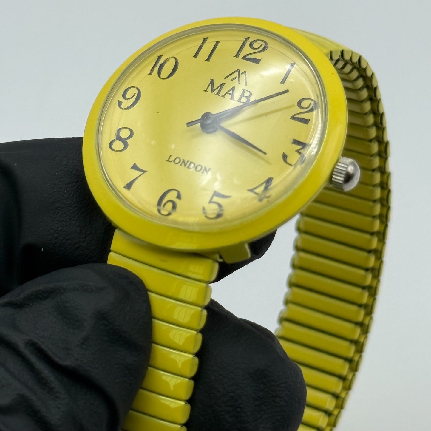 MAB Ladies Yellow Quartz Watch Stretch Band London Working 29mm New Battery