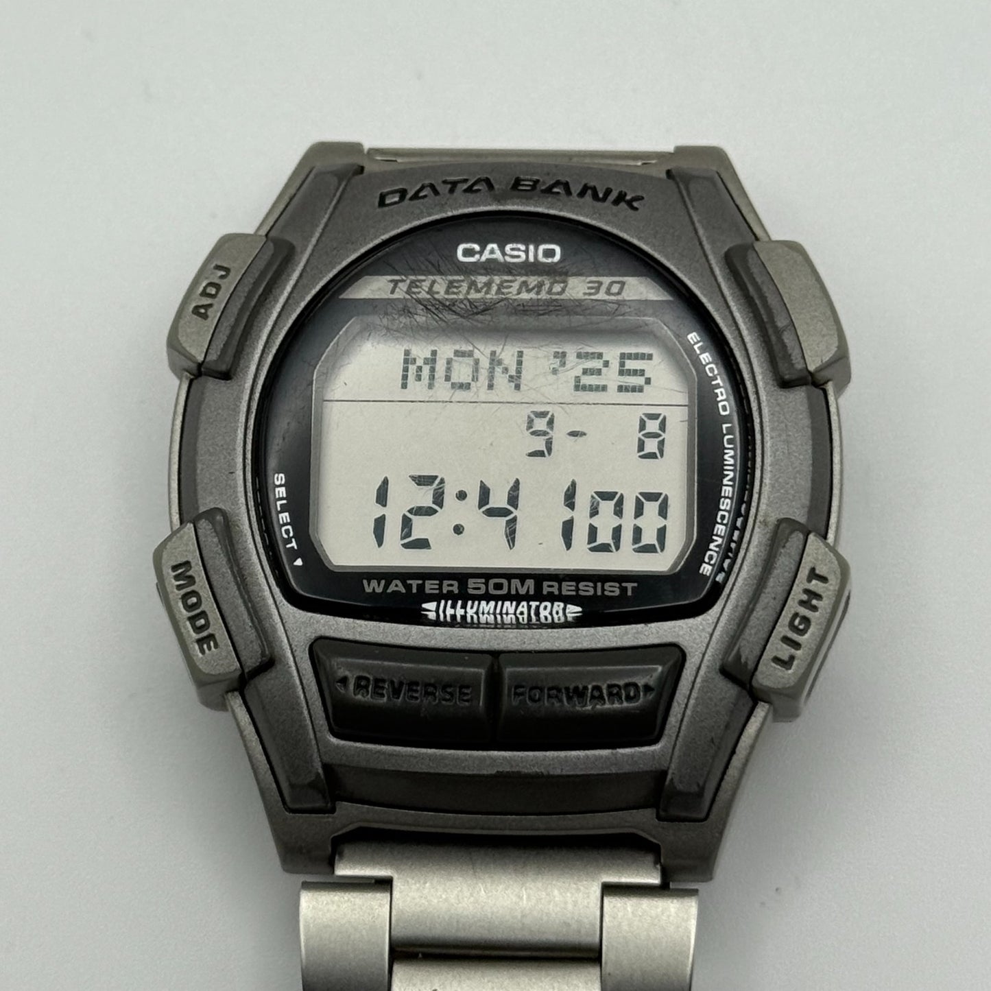 Casio DB-35H Data Bank Telememo 30 Men’s Quartz Watch Silver Tone Working 39mm