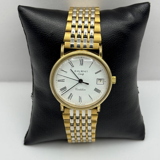 Jean Renet Carleton Watch Vintage Two Tone Bracelet Quartz Date Dial Swiss 33mm