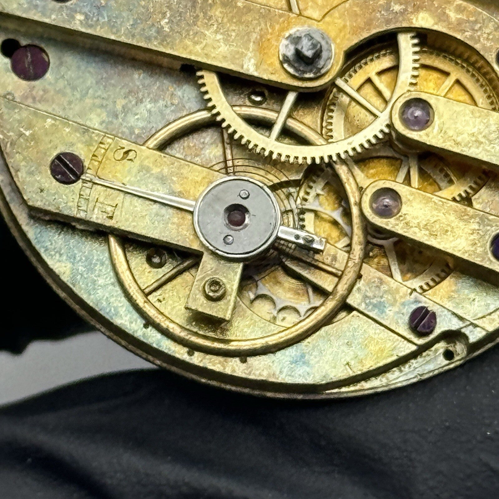 36.2mm Oxidised Cylinder Pocket Watch Movement No Dial Hands FOR PARTS