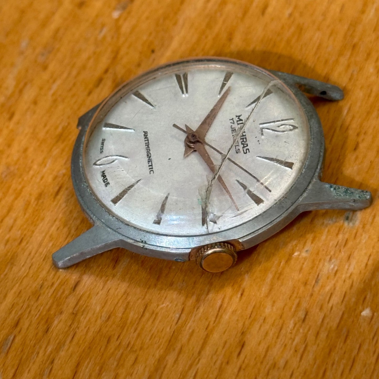 33mm Vintage Mithras 17 Jewels Unidentified Swiss Manual Wind Watch FOR PARTS