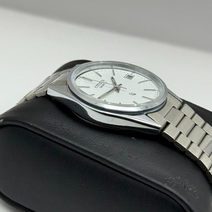 Citizen CQ Quartz Watch 6110-073185 Date Silver Tone Japan 30mm PARTS REPAIR