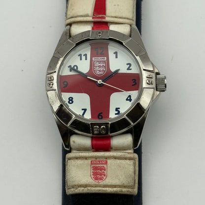England National Football Men's Quartz Watch Red White Cross Dial Working 32mm