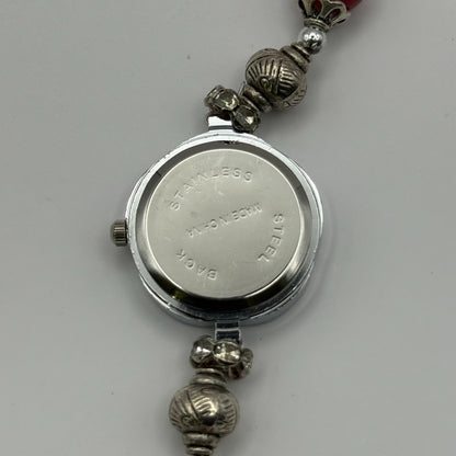 YLQ Ladies Quartz Watch Crystal Accent Case Red Beaded Bracelet Working 25mm