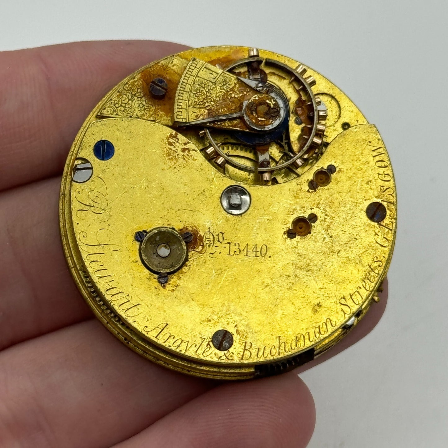 43.4mm Antique R Stewart Argyle & Buchanan Glasgow Pocket Watch Movement PARTS