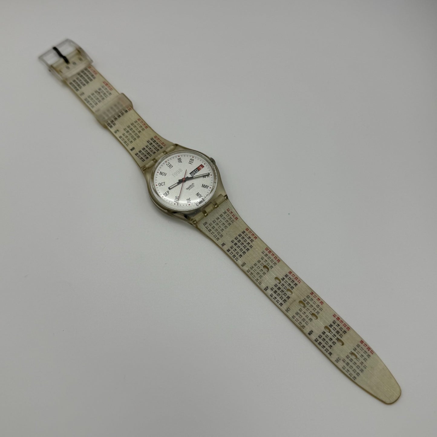 1998 Swatch Calendarium GK726 Quartz Watch Date White Dial Swiss + Box 33mm