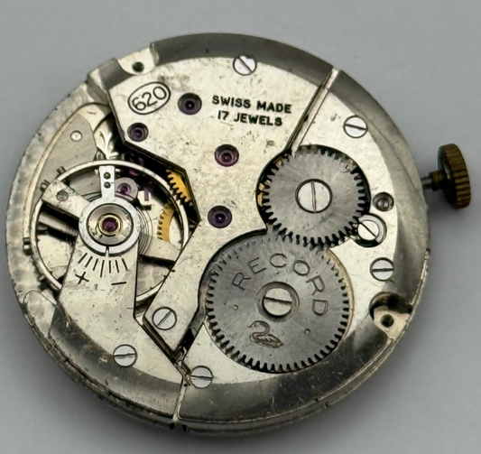 Record 620 Watch Movement Running Manual Wind Vintage Swiss Parts Repair 26.5mm
