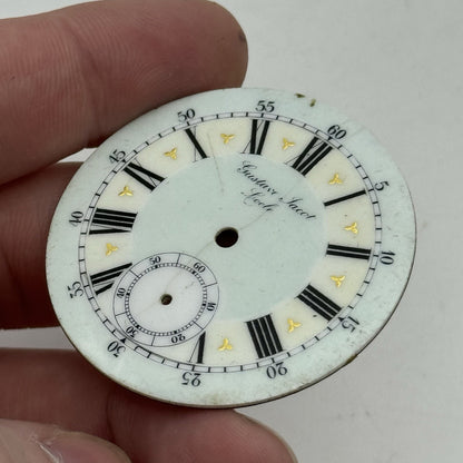 44.2mm Antique Gustave Jacot Locle Beautiful Porcelain Pocket Watch Dial Spares