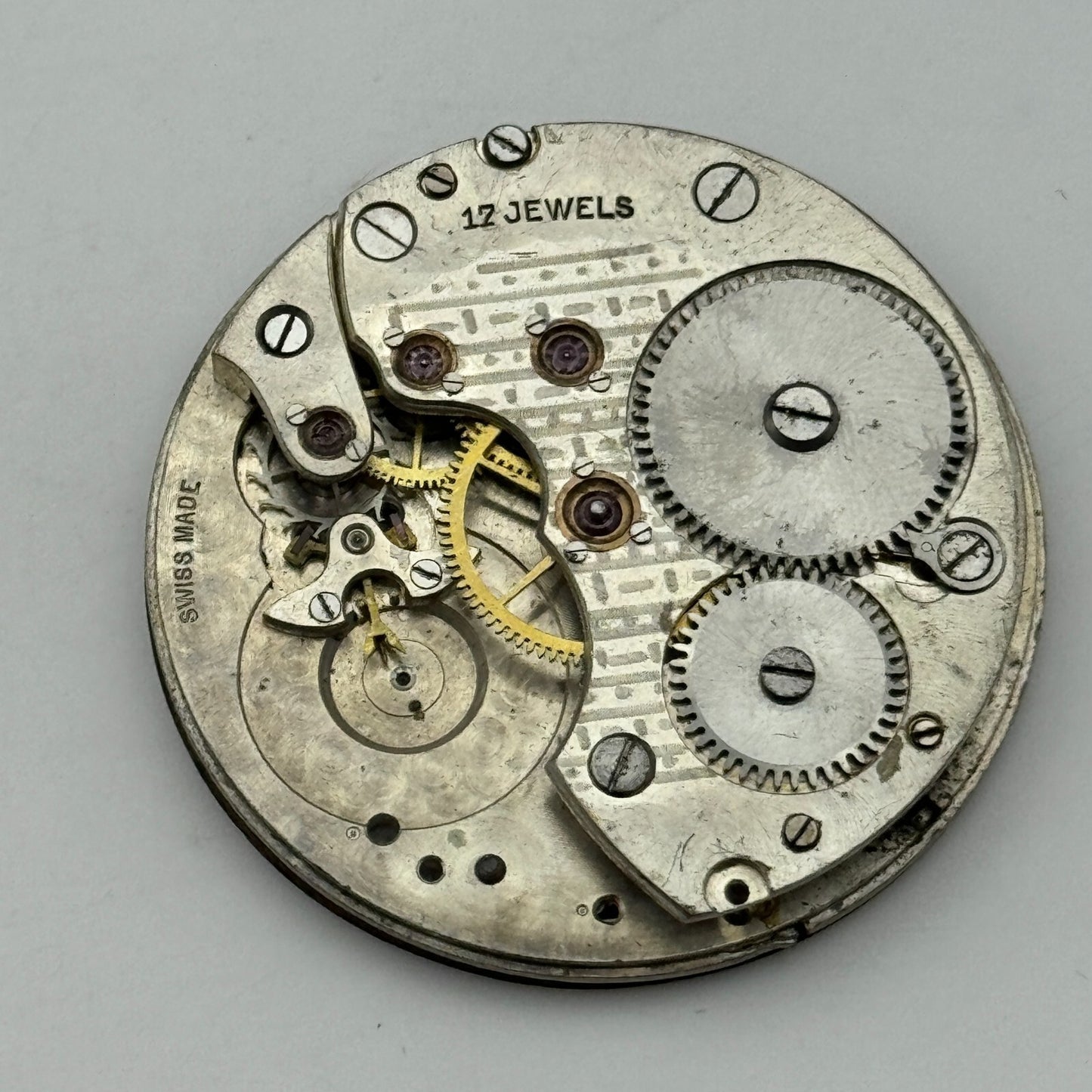 43mm Unidentified High Grade 17 Jewels Swiss Pocket Watch Movement PARTS