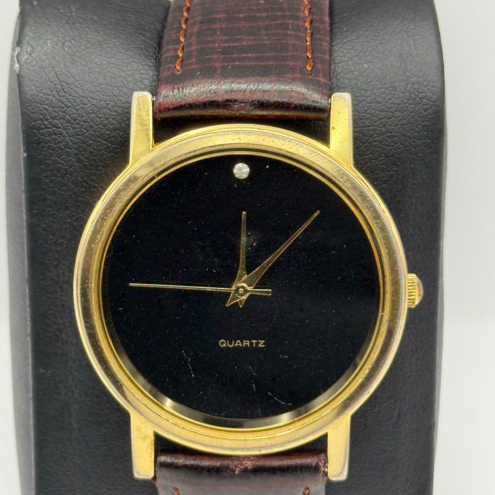 Jules Legassi Unisex Quartz Watch Genuine Diamond Black Dial Japan Working 34mm