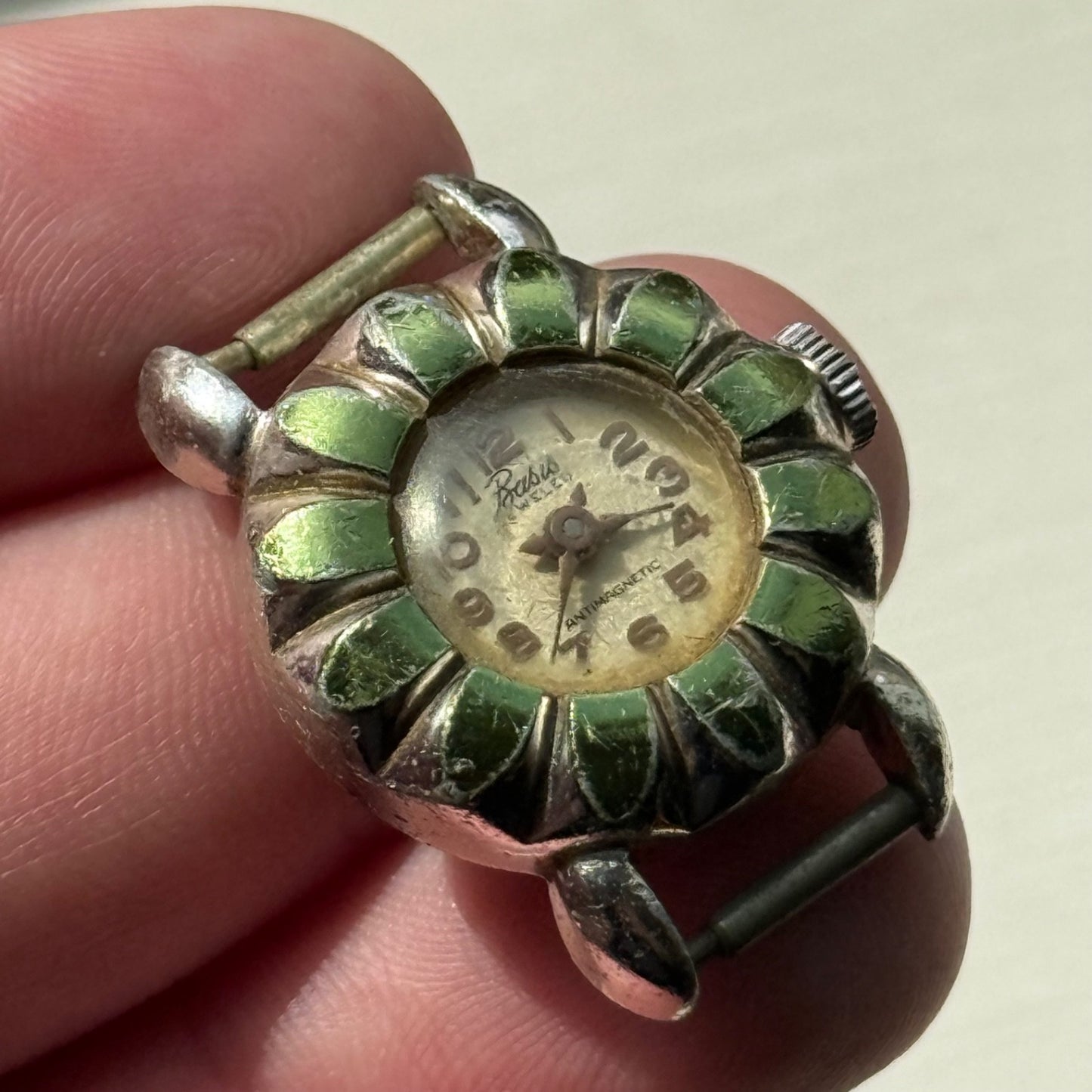 22mm Vintage EB 1431N Basis Jewelled Green Bezel Swiss Manual Watch PARTS REPAIR