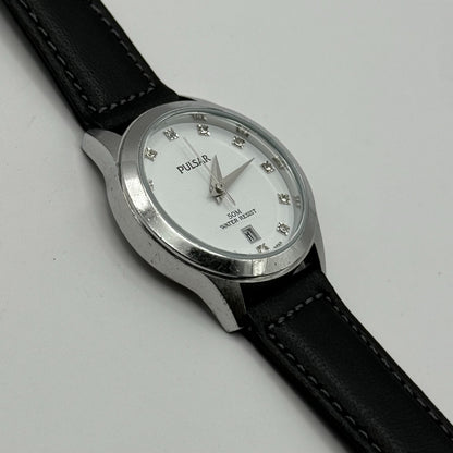 Pulsar Ladies Quartz Watch Date Dial Diamond Markers Leather Strap Working 27mm
