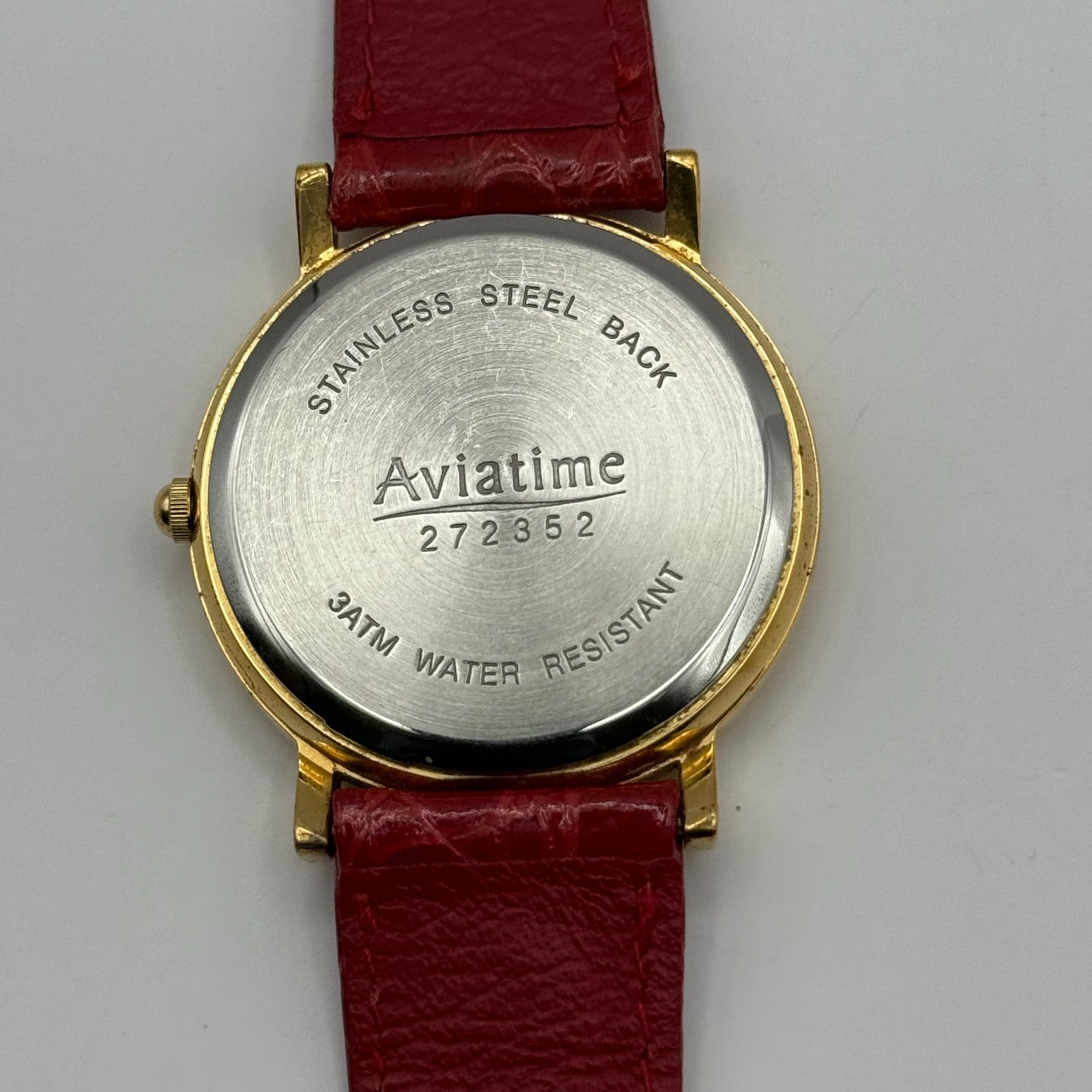 Aviatime Ladies Quartz Watch White Date Dial Red Leather Strap Working 33mm
