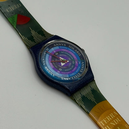 1992 Swatch Gent GN131 Tarot Colorful Strap Quartz Watch Swiss + Box 33mm