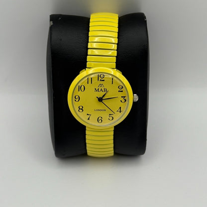 MAB Ladies Yellow Quartz Watch Stretch Band London Working 29mm New Battery