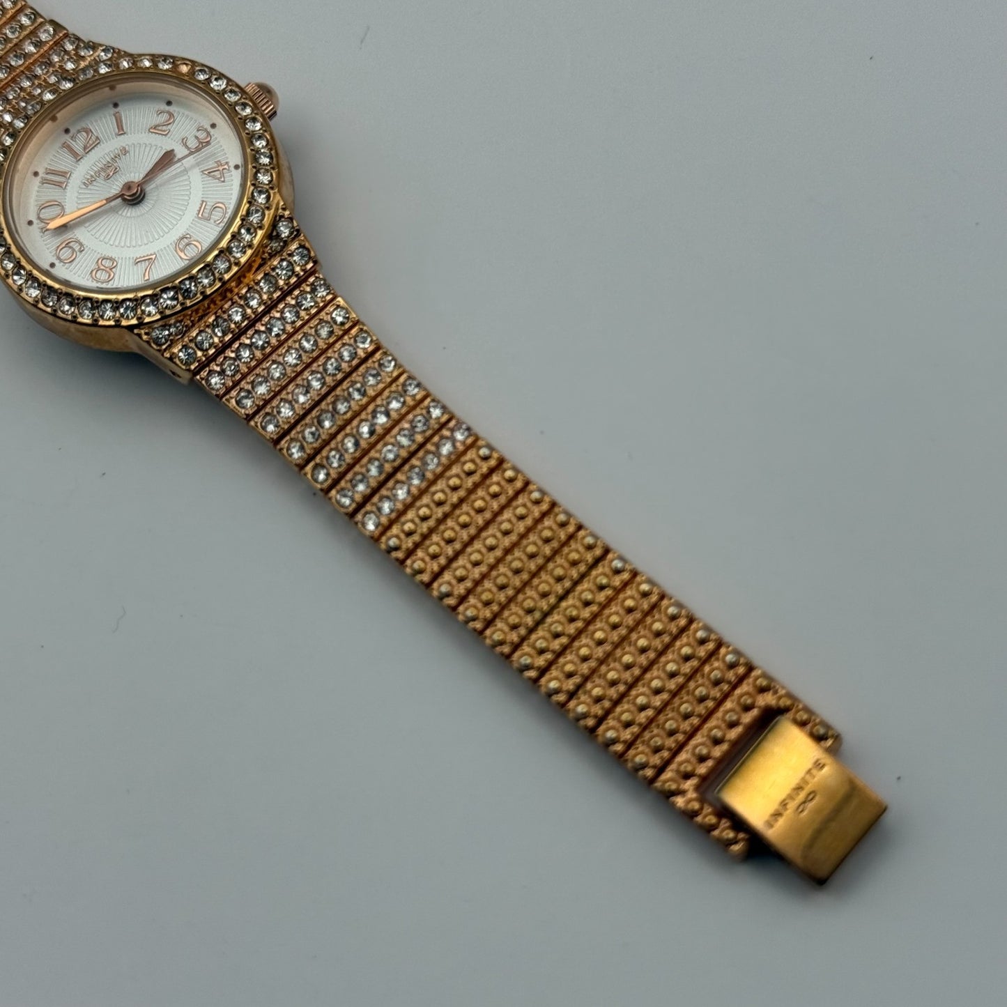 Infinite Ladies Quartz Watch Gold Tone Crystal Accents Bracelet Working 25mm