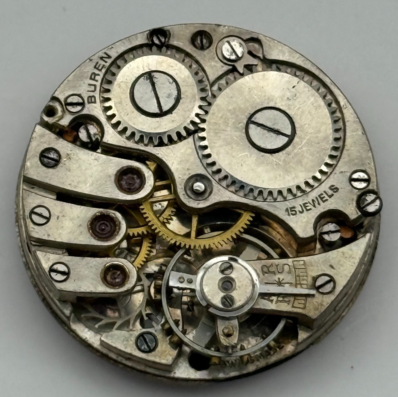 Buren 15 Jewels Trench Watch Movement Manual Wind Vintage Parts Repair 23.5mm