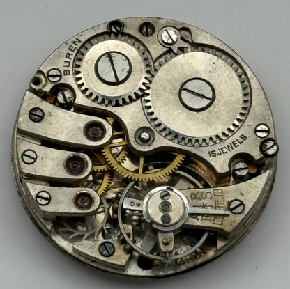 Buren 15 Jewels Trench Watch Movement Manual Wind Vintage Parts Repair 23.5mm