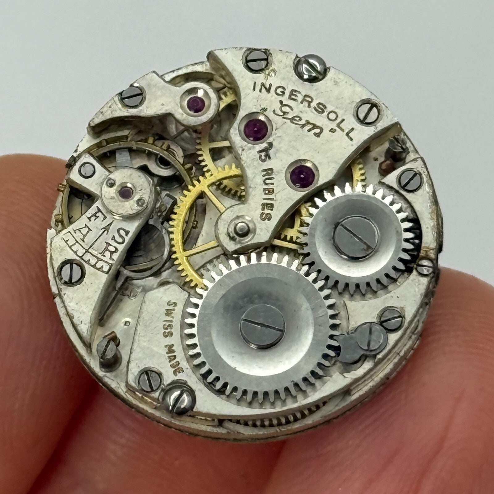 23.2mm Vintage Ingersoll Gem 15 Rubies Manual Wind Watch Movement PARTS REPAIR