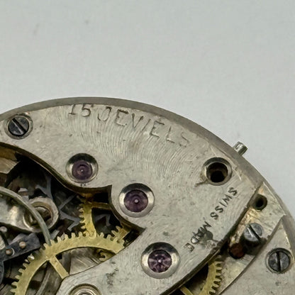 15 Jewels Trench Swiss Watch Movement Marvin 362 ? Vintage Parts Repair 29.8mm
