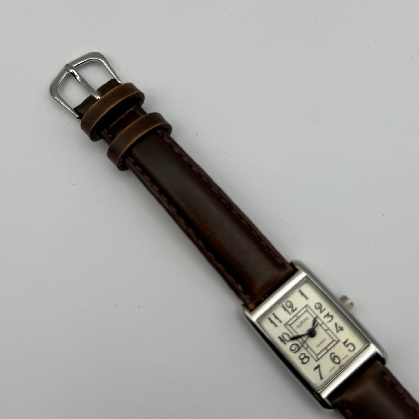 Alpine Ladies Quartz Watch Rectangle Dial Brown Leather Strap Japan Working 18mm