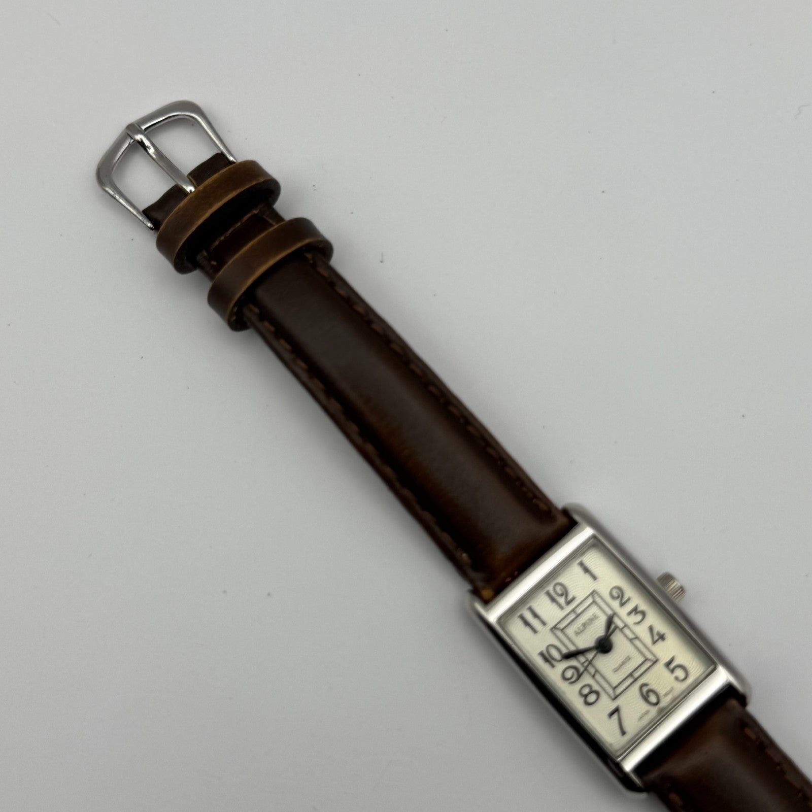 Alpine Ladies Quartz Watch Rectangle Dial Brown Leather Strap Japan Working 18mm