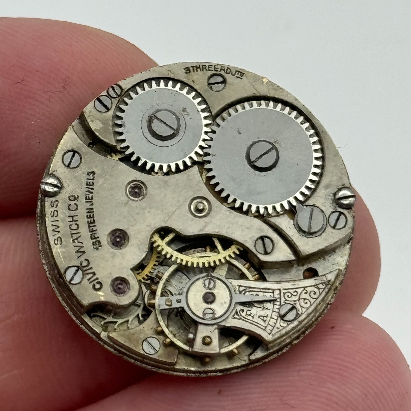 25.3mm Civic Watch Co Mens Trench Watch Movement Manual Wind Vintage Swiss PARTS
