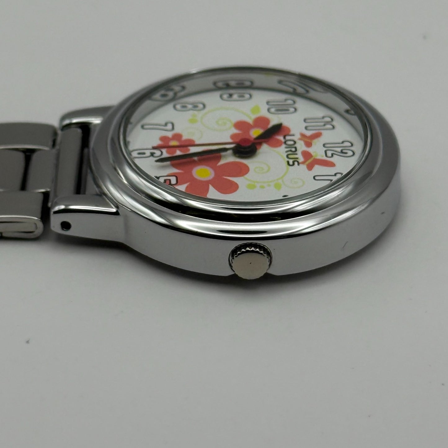 Lorus Ladies Quartz Fob Nurse Watch Floral Dial Steel Japan Working 29mm