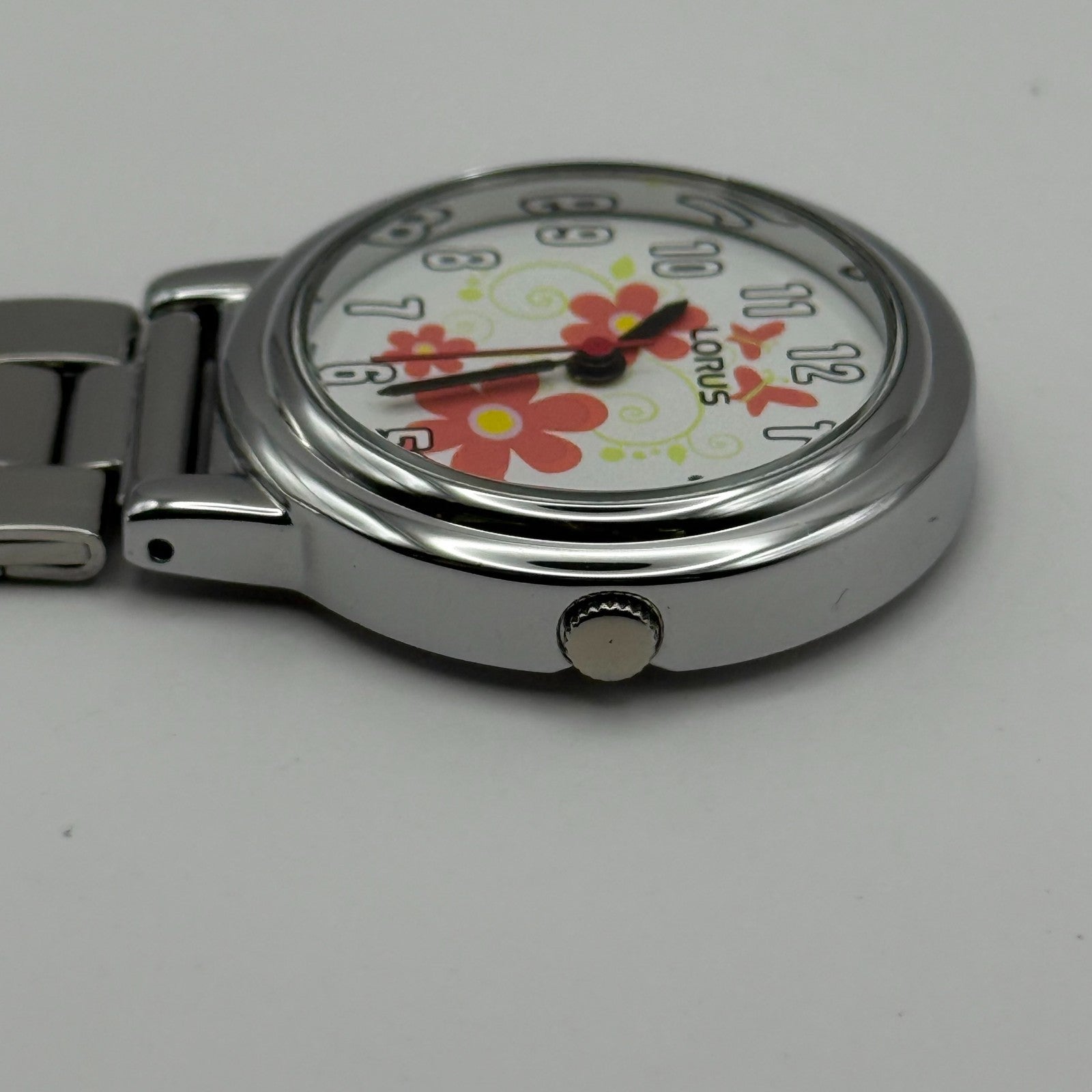 Lorus Ladies Quartz Fob Nurse Watch Floral Dial Steel Japan Working 29mm