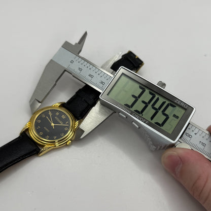 33mm Working Gillex Gold Plated Ladies Black Dial Strap Quartz Watch 6.5 Inches