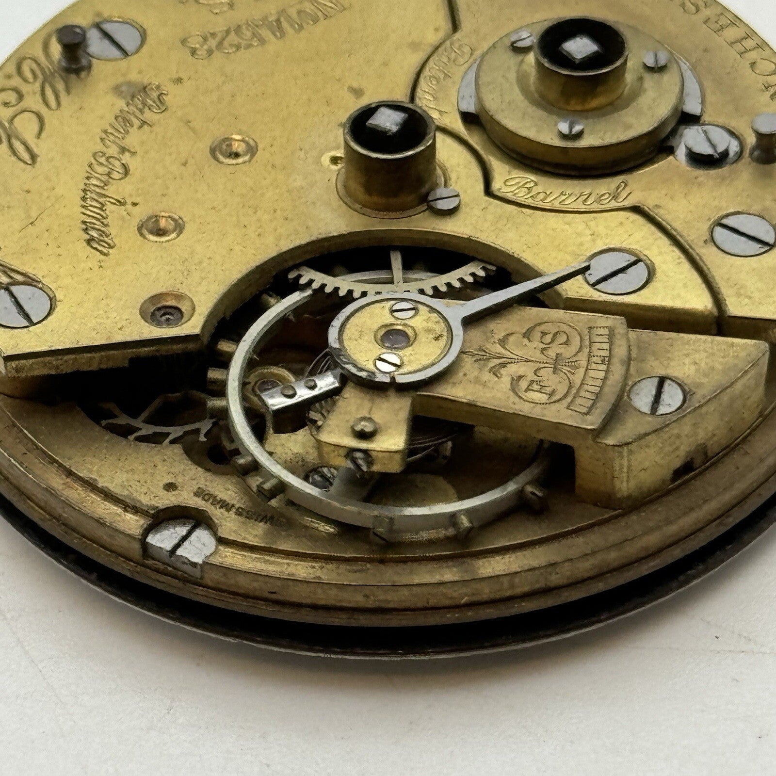 43.2mm H Samuel Patent Balance Pocket Watch Movement FOR PARTS Restoration