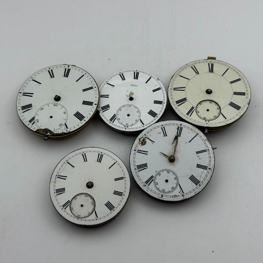 Bundle Of 5 Mixed Antique / Vintage Pocket Watch Movements PARTS REPAIR SPARES