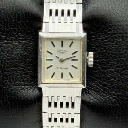 15mm Vintage Rotary 17 Jewels Silver Tone Panel Manual Wind Watch PARTS / REPAIR