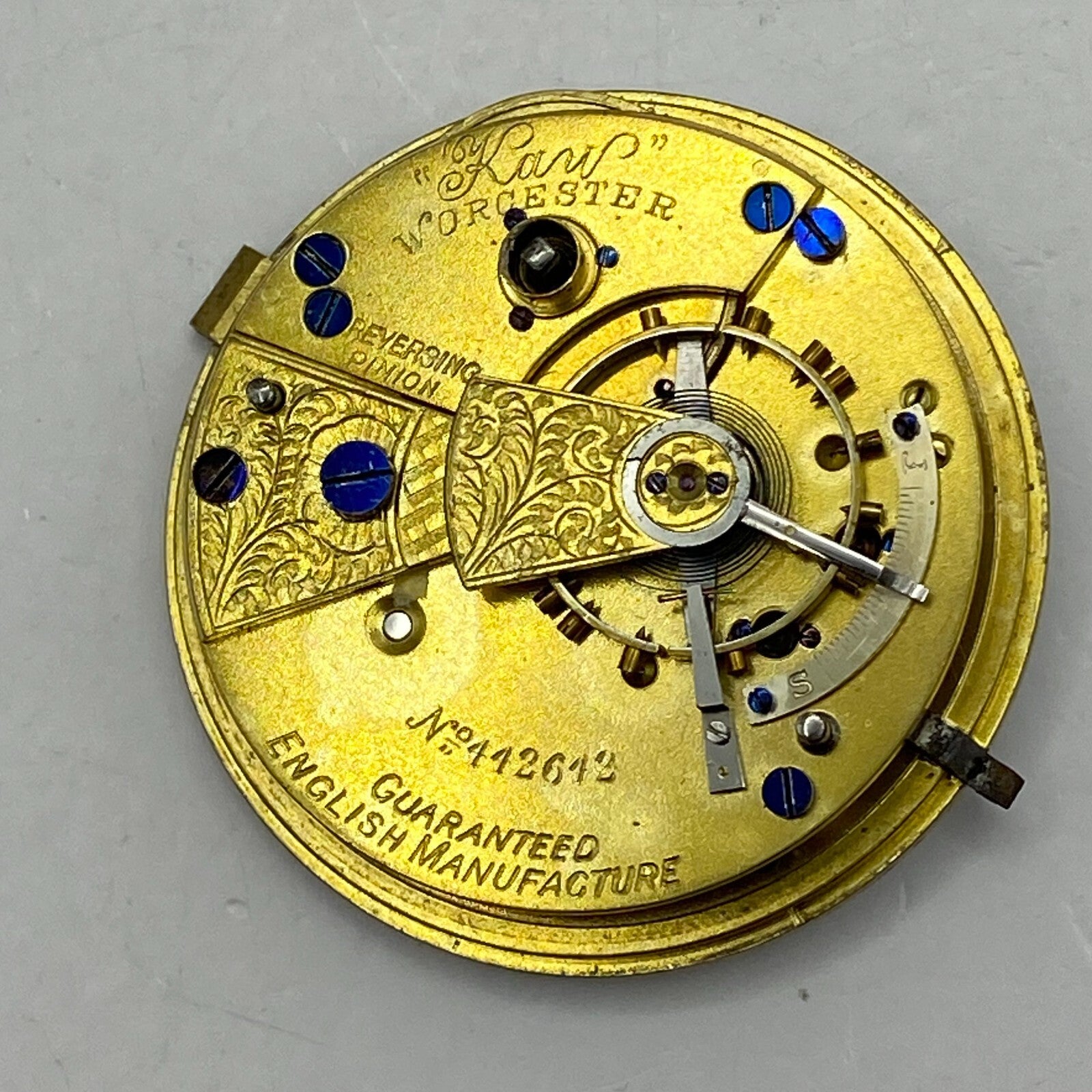 44.6mm Antique Kay Worcester Reversing Pinion Pocket Watch Movement PARTS