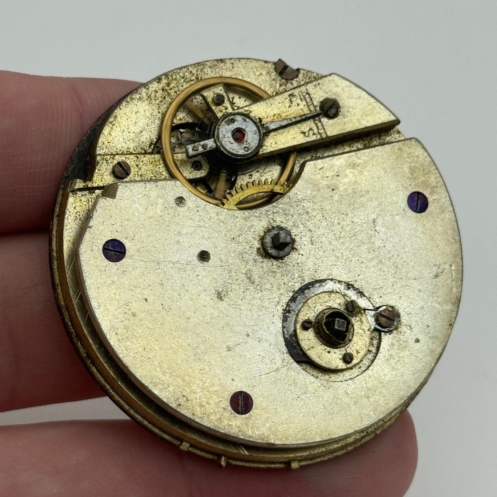 47.6mm Antique Unidentified Key Wound Pocket Watch Movement Dial PARTS REPAIR