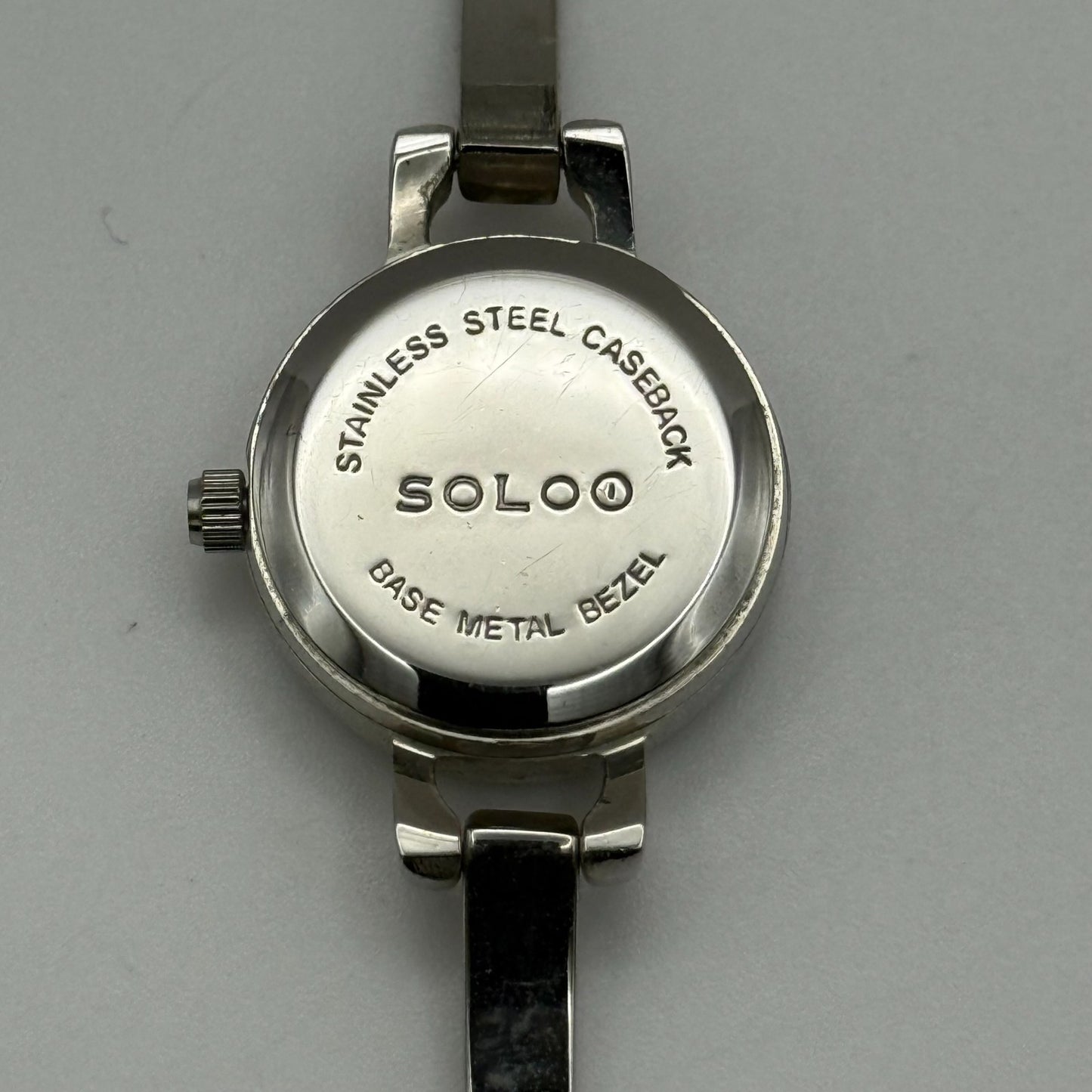 Solo Ladies Quartz Watch Black Dial Rhinestone Accents Bracelet Working 19mm