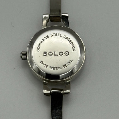 Solo Ladies Quartz Watch Black Dial Rhinestone Accents Bracelet Working 19mm