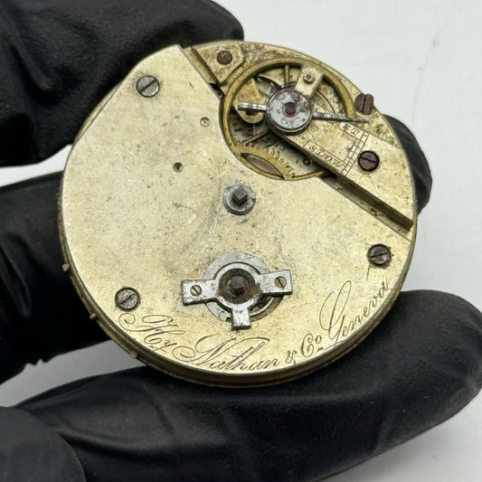 40.6mm H Nathan & Co Geneve Key Wound Antique Pocket Watch Movement FOR PARTS