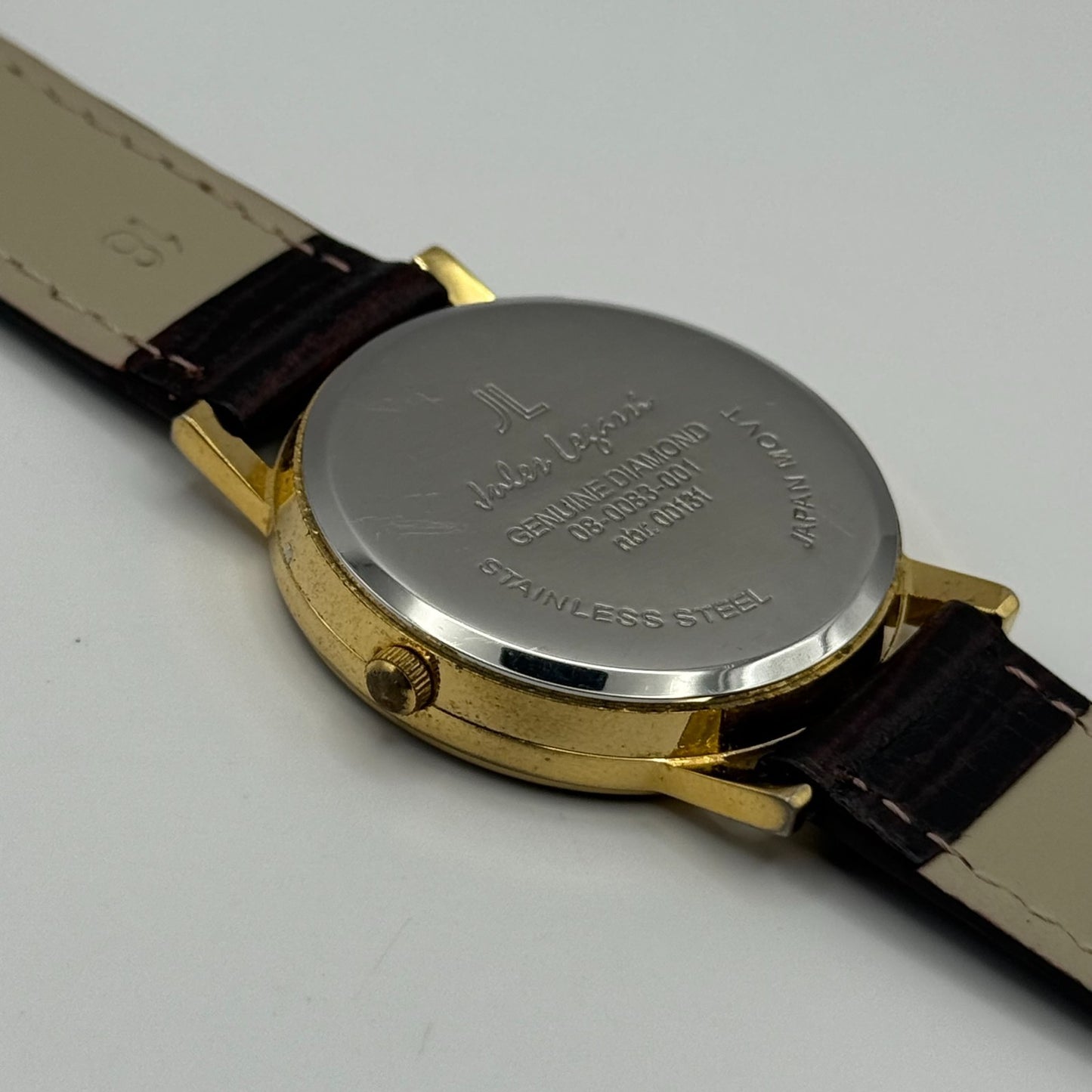 Jules Legassi Unisex Quartz Watch Genuine Diamond Black Dial Japan Working 34mm