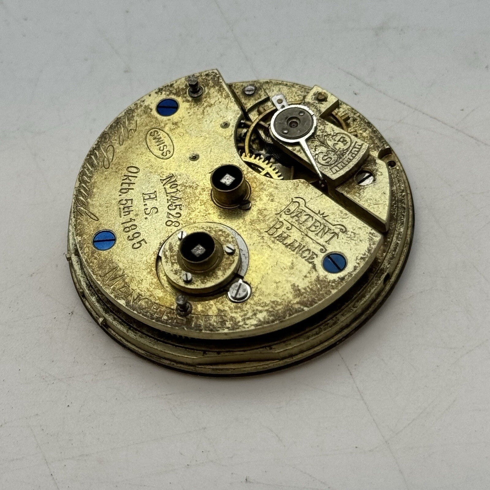 43.4mm H Samuel Patent Balance Pocket Watch Movement Parts Repair Restoration