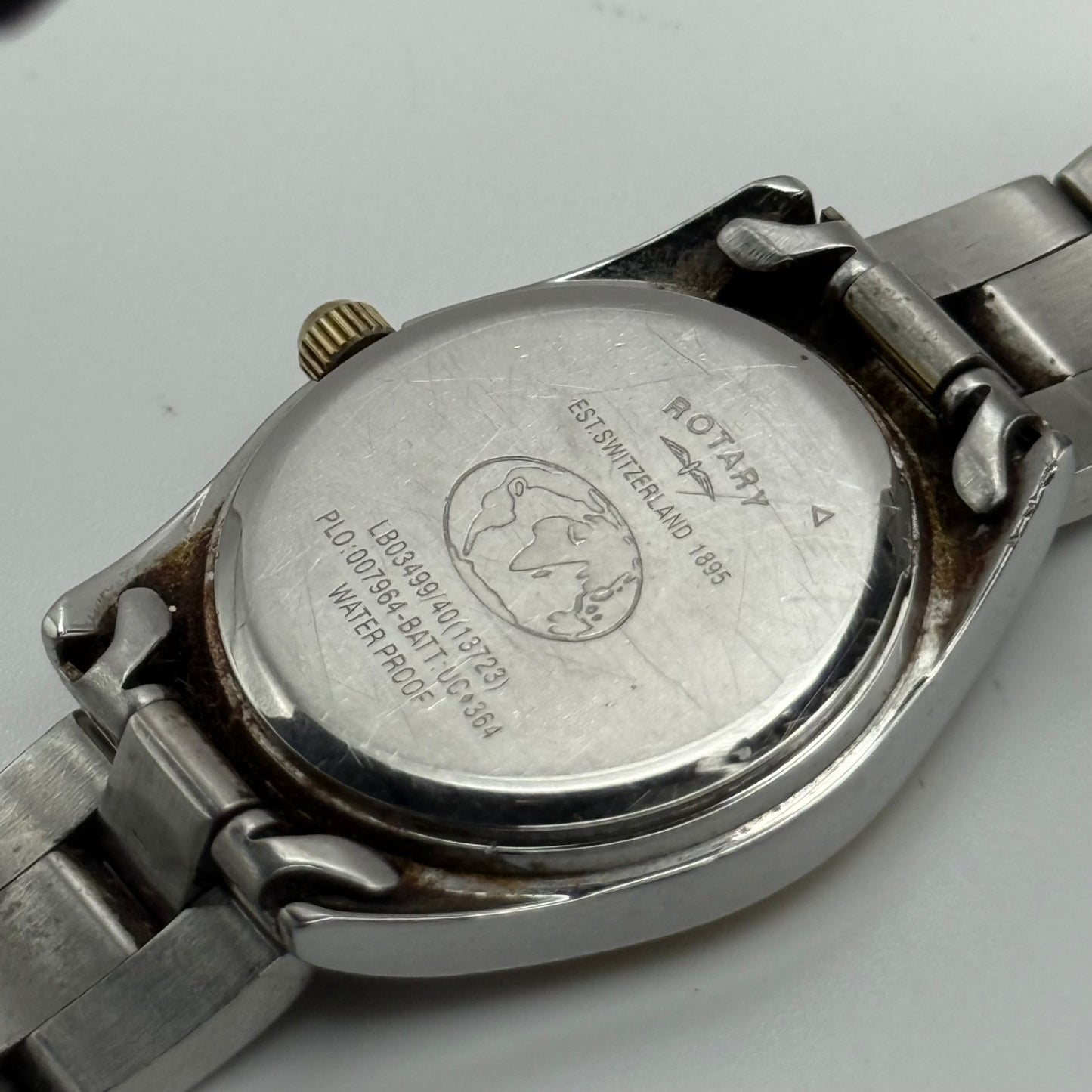 Rotary Ladies Watch Two Tone Mother Of Pearl Date Dial 27mm Working LB03499/401