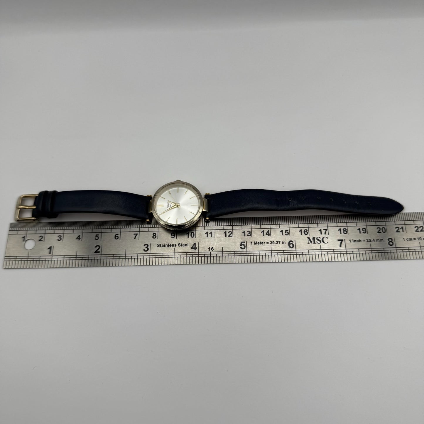 Infinite Ladies Quartz Watch Silver Dial Blue Leather Strap Japan Working 28mm