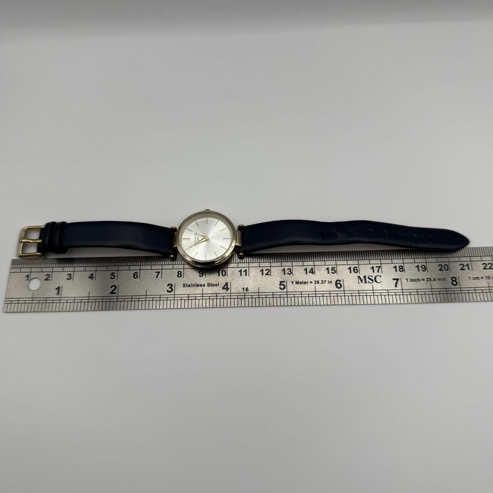 Infinite Ladies Quartz Watch Silver Dial Blue Leather Strap Japan Working 28mm