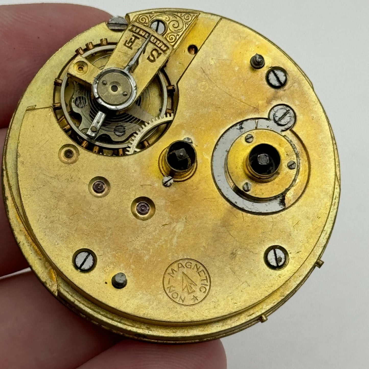 45mm Antique Non Magnetic Balance Intact Key Wound Pocket Watch Movement PARTS