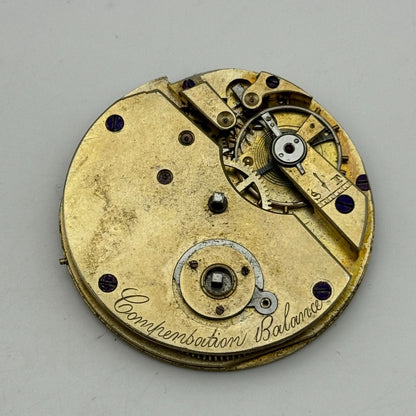 47.8mm Antique Compensation Balance Key Wound Pocket Watch Movement PARTS SPARES