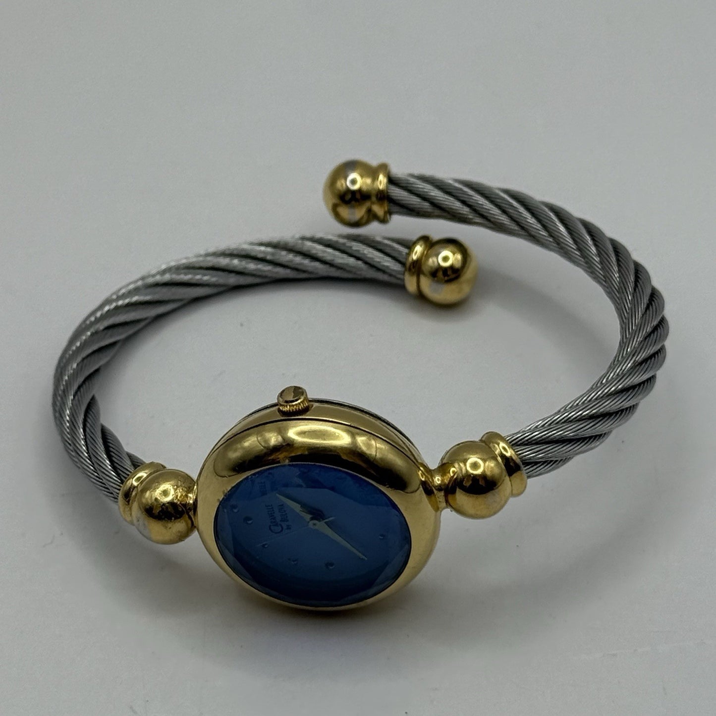 24mm Working Ladies Caravelle By Bulova Blue Dial Quartz Bangle Watch 6 Inches