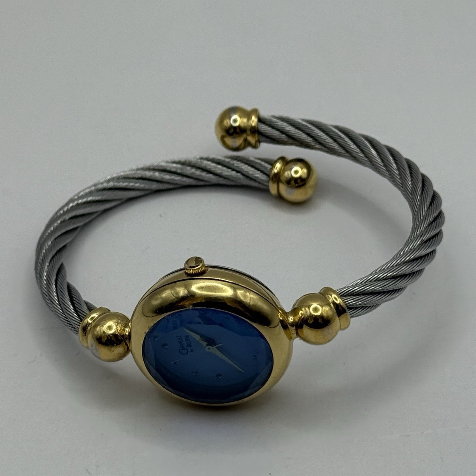 24mm Working Ladies Caravelle By Bulova Blue Dial Quartz Bangle Watch 6 Inches