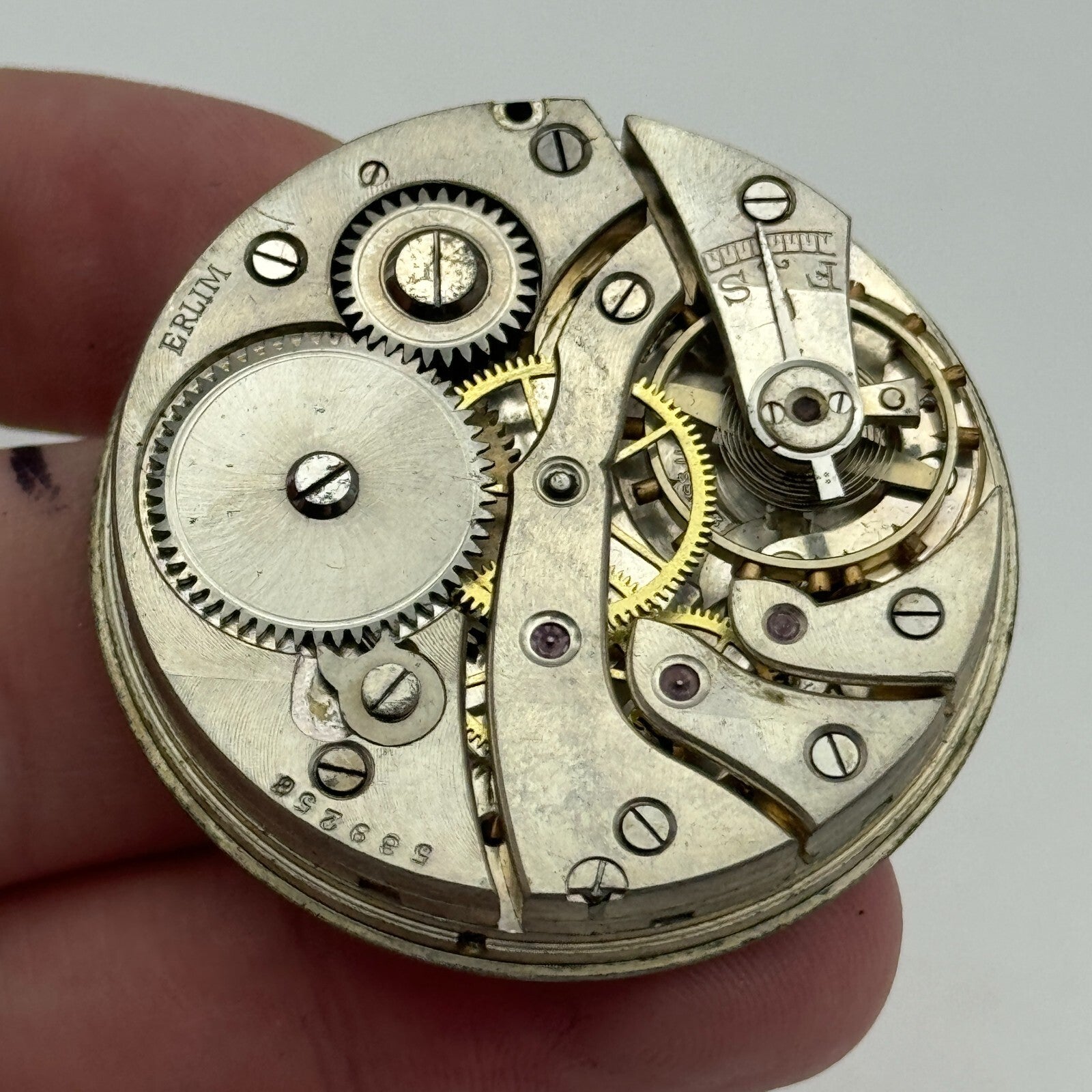 42.9mm Vintage Open Face Erlim Swiss Balance Ok Pocket Watch Movement PARTS