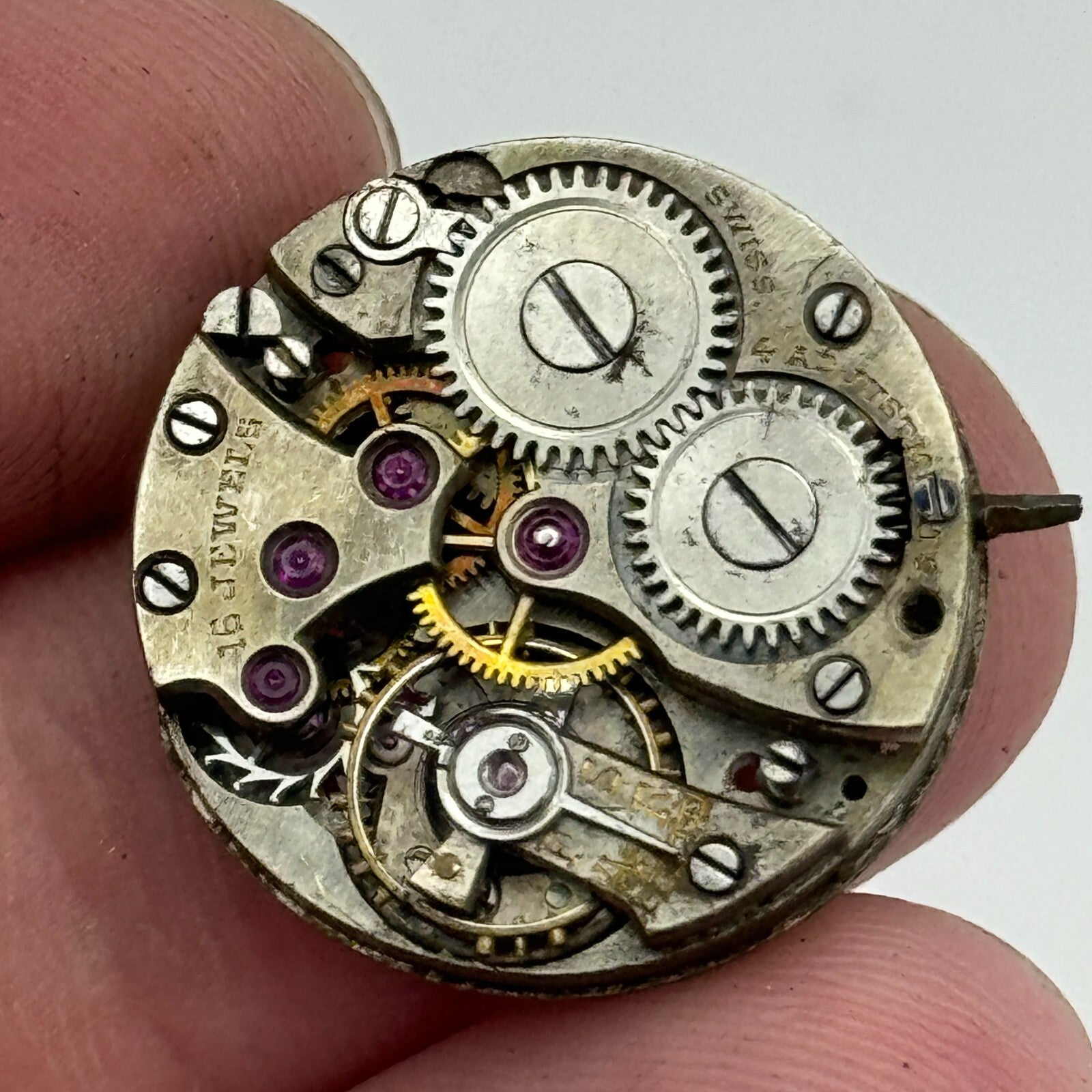 21.4mm Unidentified Interesting 15 Jewels Manual Wind Swiss Watch Movement PART