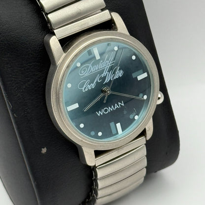 Davidoff Cool Water Ladies Quartz Watch Silver Tone Stretch Band Working 31mm